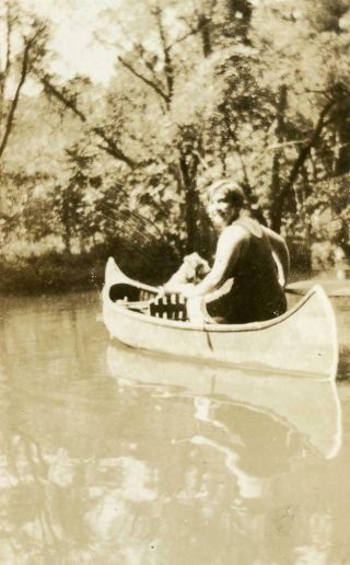 Kj312 Vtg Photo Young Woman Paddling Canoe C 1924