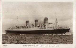 Cunard White Star Line Steamship Rms Queen Mary Real Photo Postcard