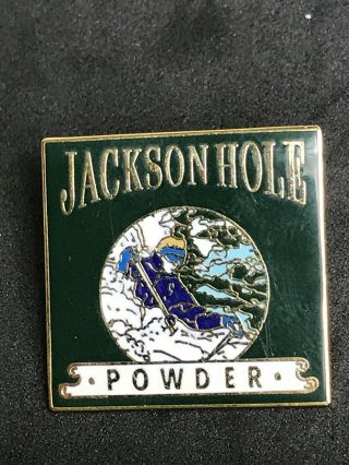 Vintage Jackson Hole Powder Pin Back Gold Tone Enamel? Skiing 2
