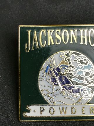 Vintage Jackson Hole Powder Pin Back Gold Tone Enamel? Skiing 3