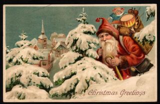 Vintage Christmas Postcard - St.  Nicholas Carrying Bag Of Toys - S B - 2136