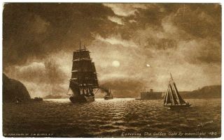 C.  1910 San Francisco Bay Ships Entering The Golden Gate Postcard