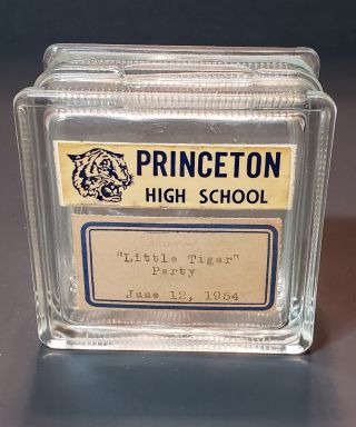 Princeton High School Little Tiger Party 1954 Glass Coin Bank See Your Savings