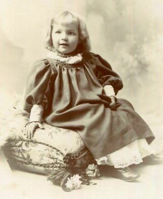 Antique Cabinet Photo Darling Little Girl W Petticoat & Pillow By Weber Erie Pa