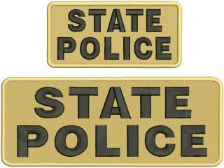 State Police Embroidery Patches 4 X 10 " And 3x6 Hook On Back Tan