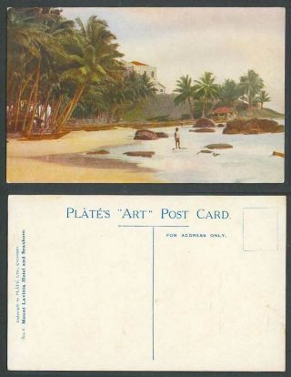 Ceylon Old Colour Postcard Mount Lavinia Hotel,  Seashore Beach Boy Plate 
