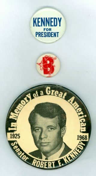 3 Vintage 1968 President Robert Kennedy Campaign Pinback Buttons Great American