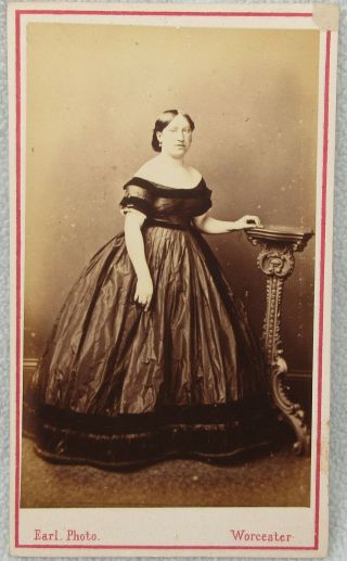 Cdv Lady Off Shoulder Dress Earl Worcester Antique Victorian Photo Fashion