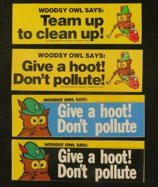 4 Diff Woodsy Owl Vintage Bumper Stickers 10.  25x 3.  25 " Us Forest Service Hoot