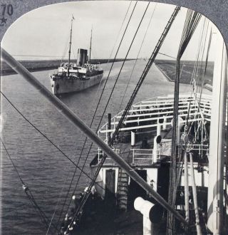 Keystone Stereoview Of 2 Ships In The Suez Canal,  Egypt From The 1930’s T600 Set