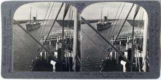 Keystone Stereoview of 2 Ships in the Suez Canal,  EGYPT from the 1930’s T600 Set 2