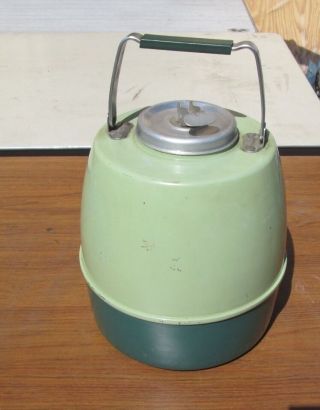 VINTAGE THERMOS INSULATED JUG TWO TONE GREEN METAL PORCELAIN LINING 3