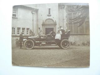 Antique Photograph Showing A Motor Car Outside A Grand House - Dated 1909