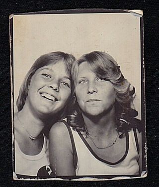 Old Vintage Antique Photo Booth Photograph Two Young Girls