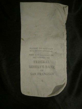 Vintage Federal Reserve Bank Of San Francisco 5 Money Bag