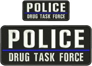 Police Drug Task Force Embroidery Patch 4x10&2x5 Hook On Back Blk/white//