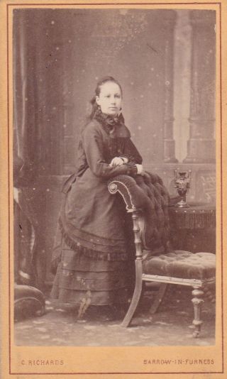Antique Cdv Photo - Standing Lady.  Long Dress.  Barrow In Furness Studio