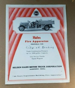 Early Hahn Fire Apparatus Proposal And Specs City Of Reading Pa 1930