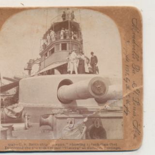 Close Up Us Battleship Oregon Guns Destroyed Vizcaya Underwood Stereoview 1898