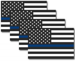 Thin Blue Line American Flag Magnets 4 Pack 4x6 Inch Decals For Car/truck/fridge