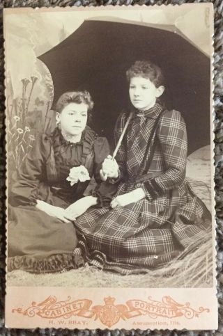 Antique Cabinet Card Photo 2 Young Ladies With Parasol Bray Assumption,  Ills
