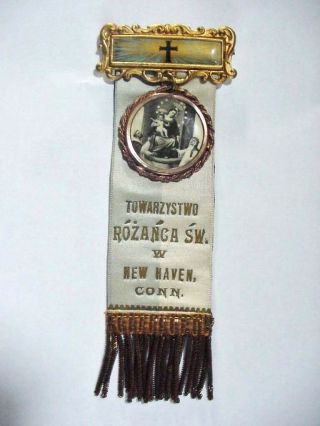 Vintage " In Memoriam " Ribbon Pin Towarzystwo Rozanca Sw W,  Haven,  Conn