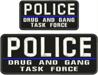 Police Drug And Gang Task Force Embroidery Patch 4x10 & 3x6 Hook On Back Blk/whi