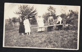 Vintage Antique Photograph Women Holding Handle Of Wagon - Woman Sitting On Seat