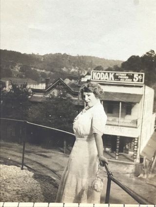 Woman Posing Infront Of A Kodak Photo Studio Unk Vintage Snapshot Photo
