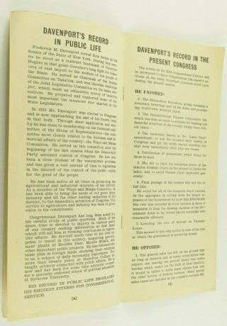 1932 Election Republican Frederick M.  Davenport Congress Re - Election Pamphlet 4