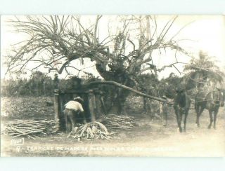 Pre - 1950 Rppc Wooden Trapiche Grind Cane Country Of Mexico I3656