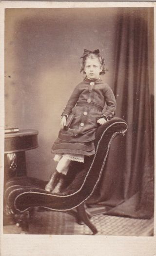 Antique Cdv Photo - Young Girl Stood On Chair.  Sinclair,  London Studio