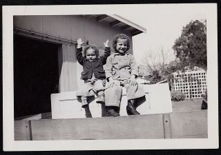 Vintage Antique Photograph Two Adorable Little Girls Sitting On Door By Garage