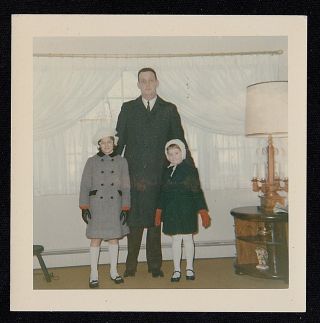 Vintage Photograph Man Standing With Two Cute Little Girls