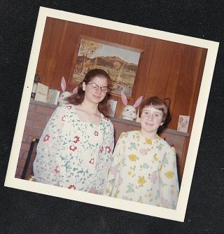 Vintage Photograph Two Young Girls In Flowered Dresses Standing By Fireplace
