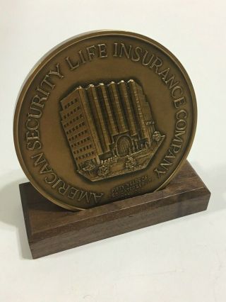 American Security Life Insurance Company Brass Paperweight Medal 50 Year Award