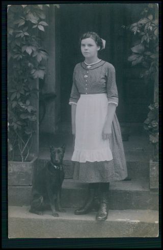 Doberman Pinscher Dog & Lady Old 1910s Private Real Photo Rppc Postcard
