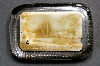 Antique Waupun Wisconsin State Prison Sepia Tone Photograph Glass Paper Weight