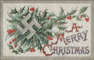 Christmas - Silver Embossed Good Luck Swastika C1910 Postcard