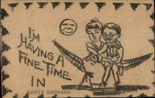 Romance Hammock Man In The Moon Fantasy Face - Santa Barbara Postcard