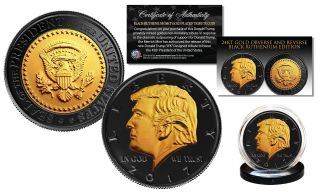 Donald Trump Black Ruthenium & 24k Gold Clad Official Tribute Usa Coin With