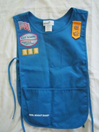 Official Daisy Girl Scouts Uniform Blue Side Tie Smock Apron With Patches