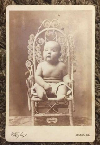 Antique Cabinet Card Photo Cute Chubby Baby In Chair Kyle Colfax Illinois