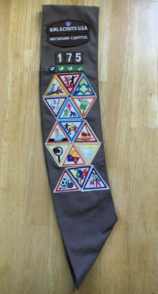 Vintage Girl Scouts Brownies Sash With Patches 1980s Michigan Capitol