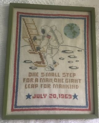 Apollo 11 Moon Landing July 20,  1969 Vintage Cross Stitch Sampler - One Small Step