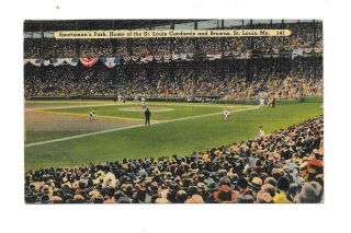 Sportsman Park - St Louis - Old Linen Postcard - - Writing,  Postmark With Stamp