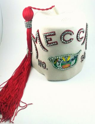 Vintage Masonic Shriners Fez W/ Hat Box Mecca Jeweled Camel Tassel