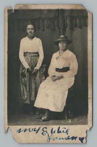Black Mother & Daughter Rppc Antique Americana Women Studio Photo (damage) 1910s