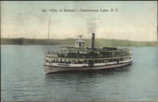 Chautauqua Lake Ny Steamer Ship City Of Buffalo Hand Colored C1910 Postcard