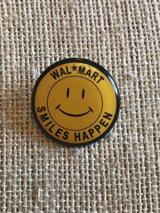 Wal - Mart Vintage Yellow Smiles Happen Metal Enamel Employee Pin